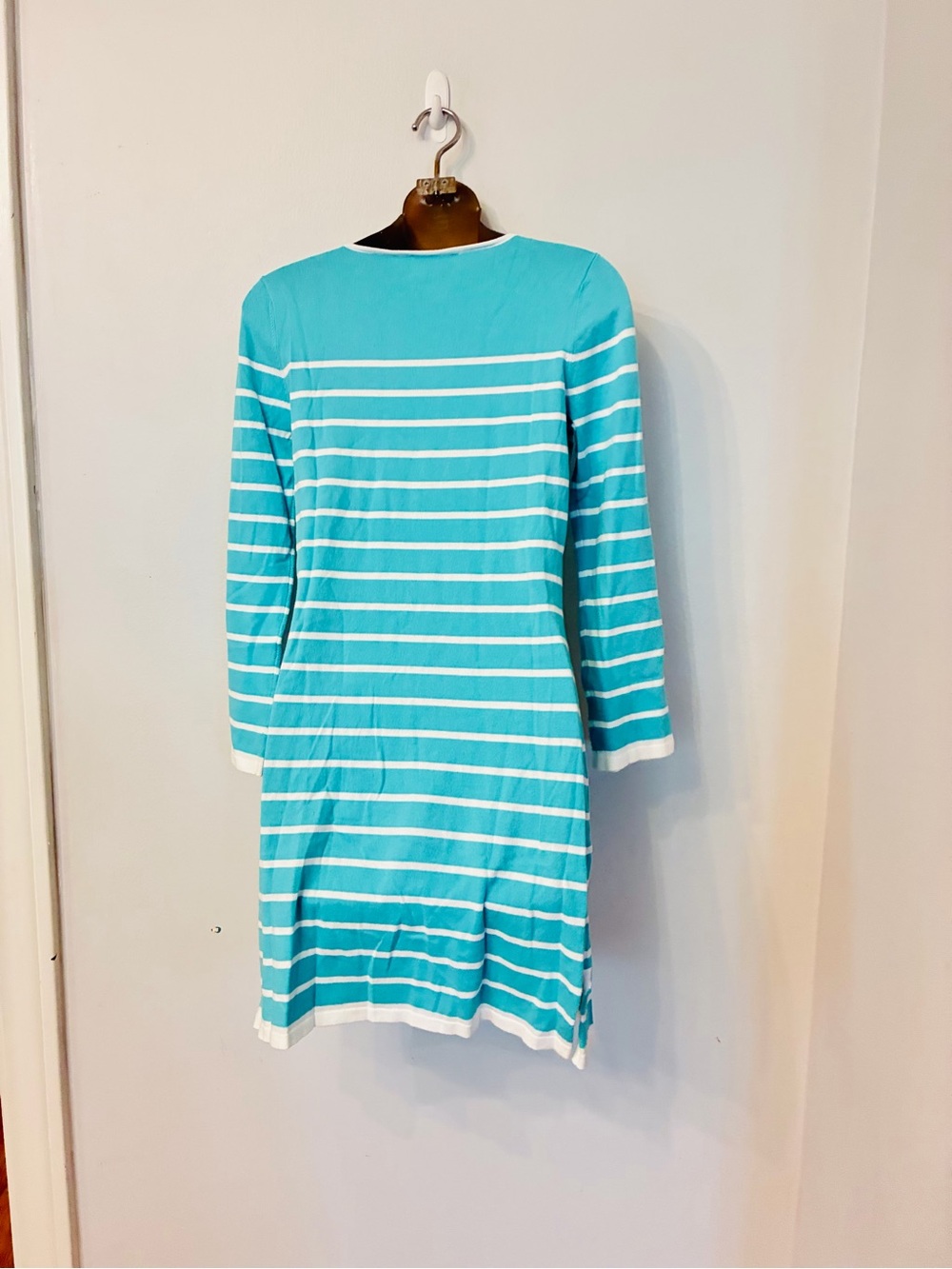 Sail to Sable Aqua White Stripe Knit Sweater Dress Small NWT Coastal Preppy - Picture 5 of 6